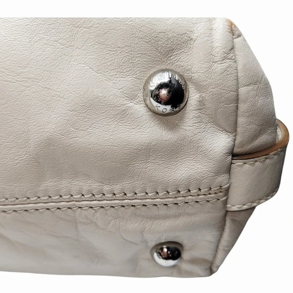 Michael Kors Ivory Leather Shoulder Bag Hobo Purse Studded Buckle Strap MK